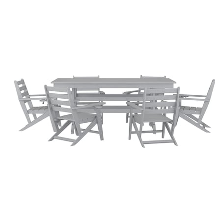 Flash Furniture Tolleson 7 Pc Adirondack Set w/72-in Rectangle Recycled HDPE Table and 6 Chairs w/Cupholders, Gry LE-HMP-158-2037-GRY-GG